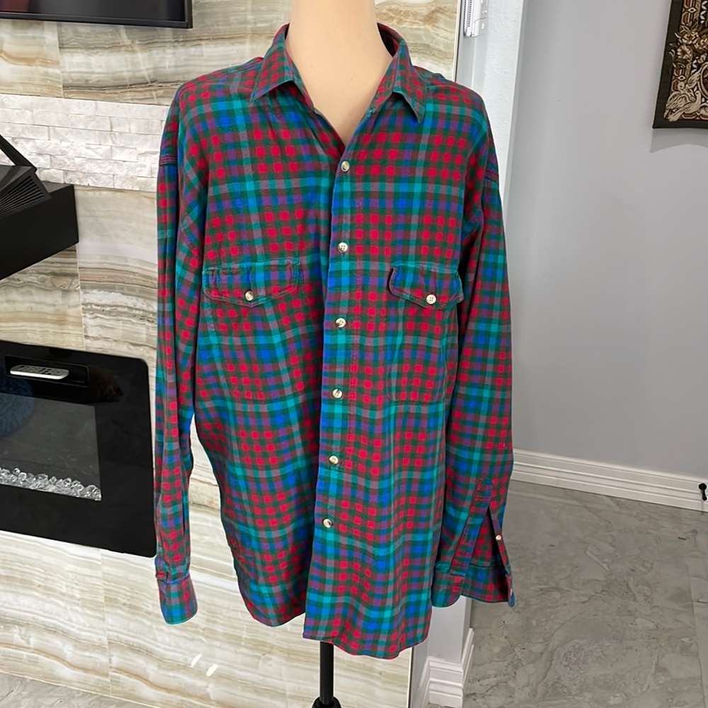 Fil A Fil Colorful Flannel Button Up. Size 43 (35… - image 1